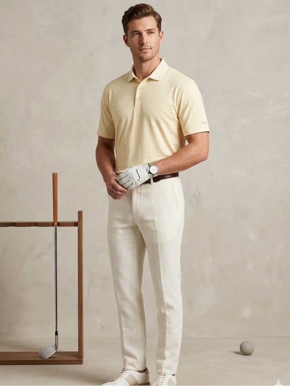 Walter Hagen Performance golf polo yellow pattern size SM new broken club